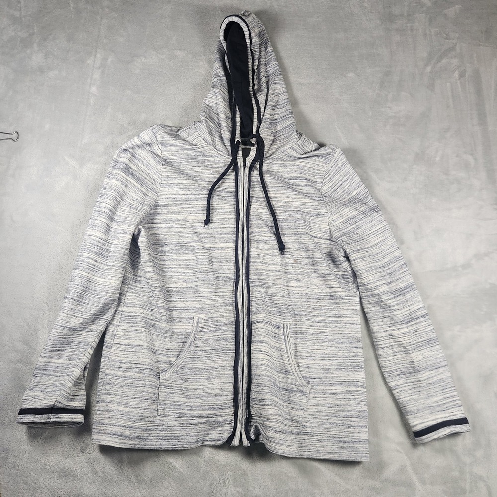 Talbots Women Blue Full Zip Hooded Jacket Zip Pockets Athleisure Casual Size L